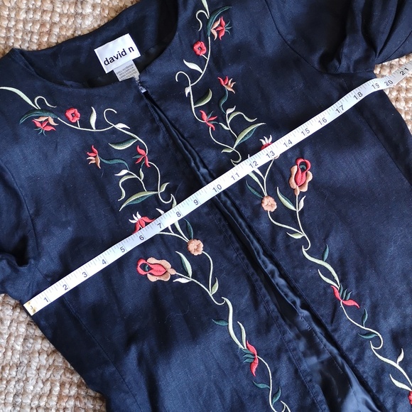 Vintage linen flowered long jacket - Picture 12 of 12